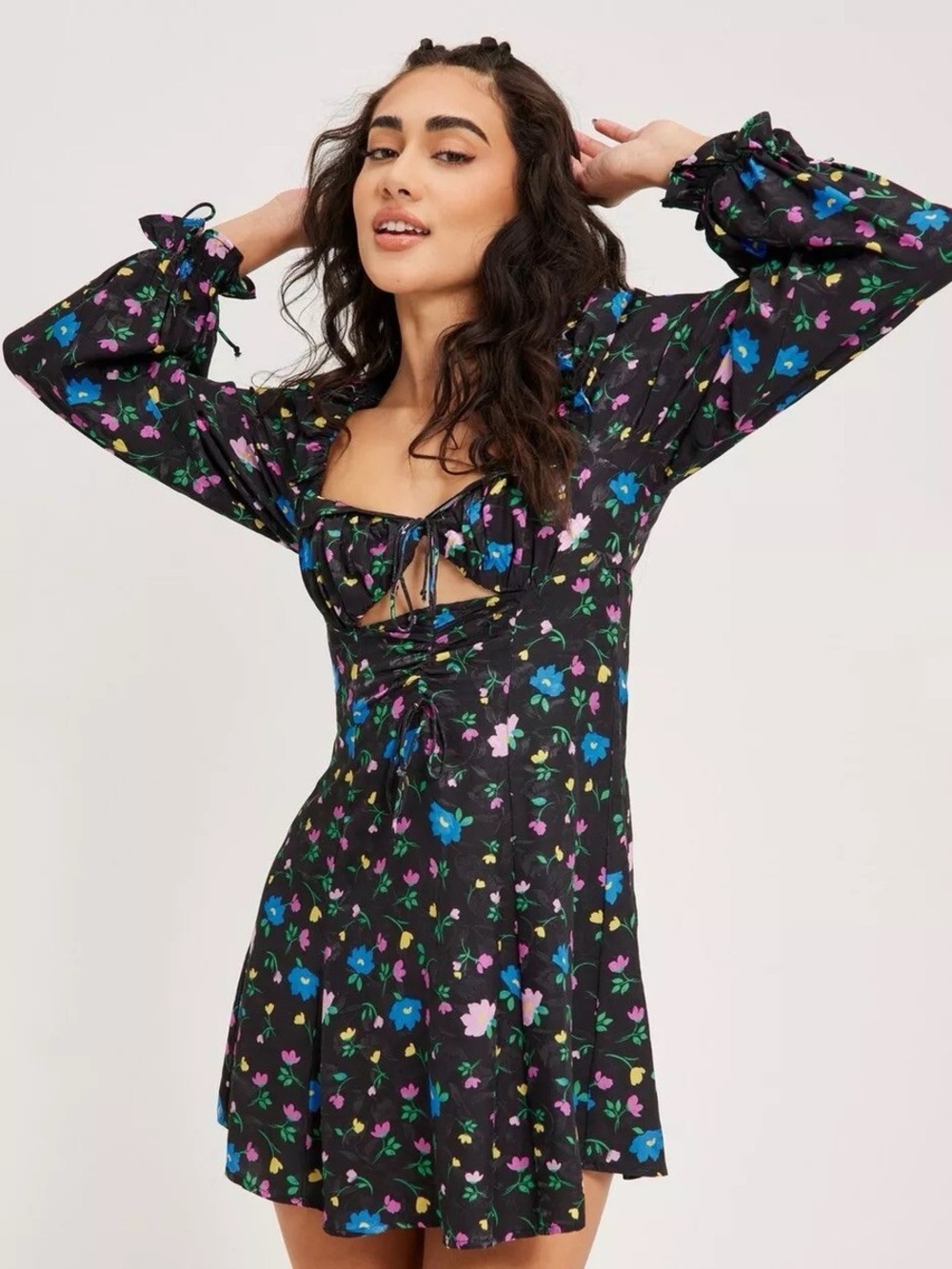 For Love & Lemons Lexy Black Floral Cutout Mini Dress XS